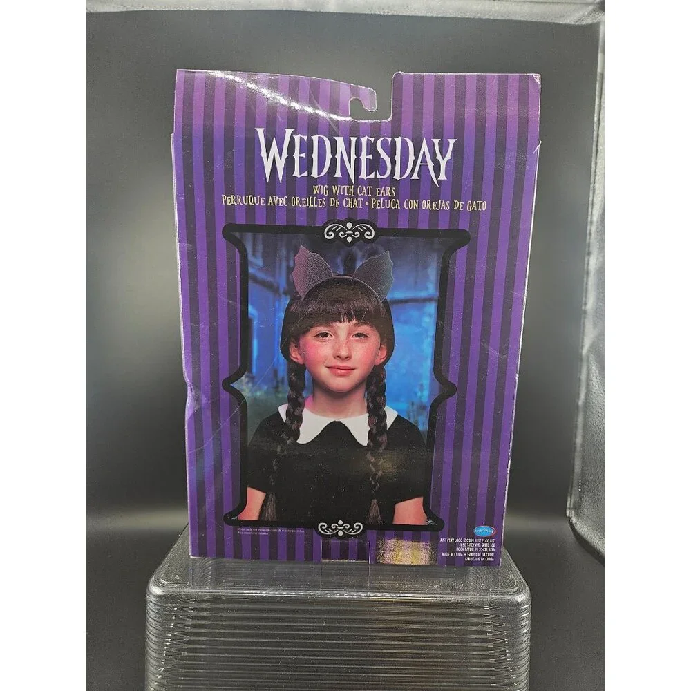 Wednesday Wig With Cat Ears Costume Accessory For Kids